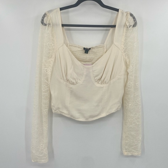 Wild Fable Off White Cropped Long Sleeve Lace Top Size Medium - Picture 2 of 9